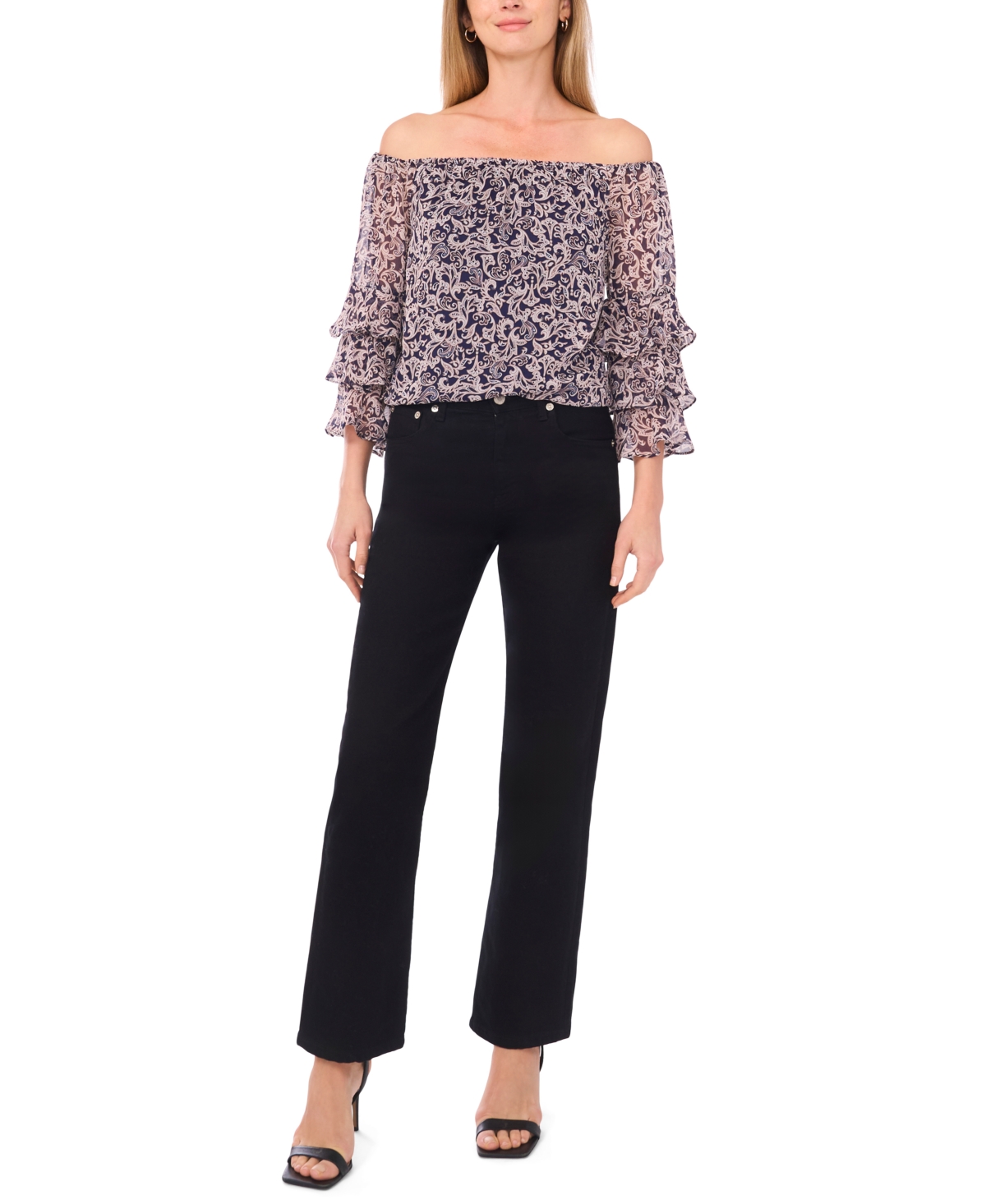 Sam & Jess Petite Off-the-shoulder Ruffle Top In Blue