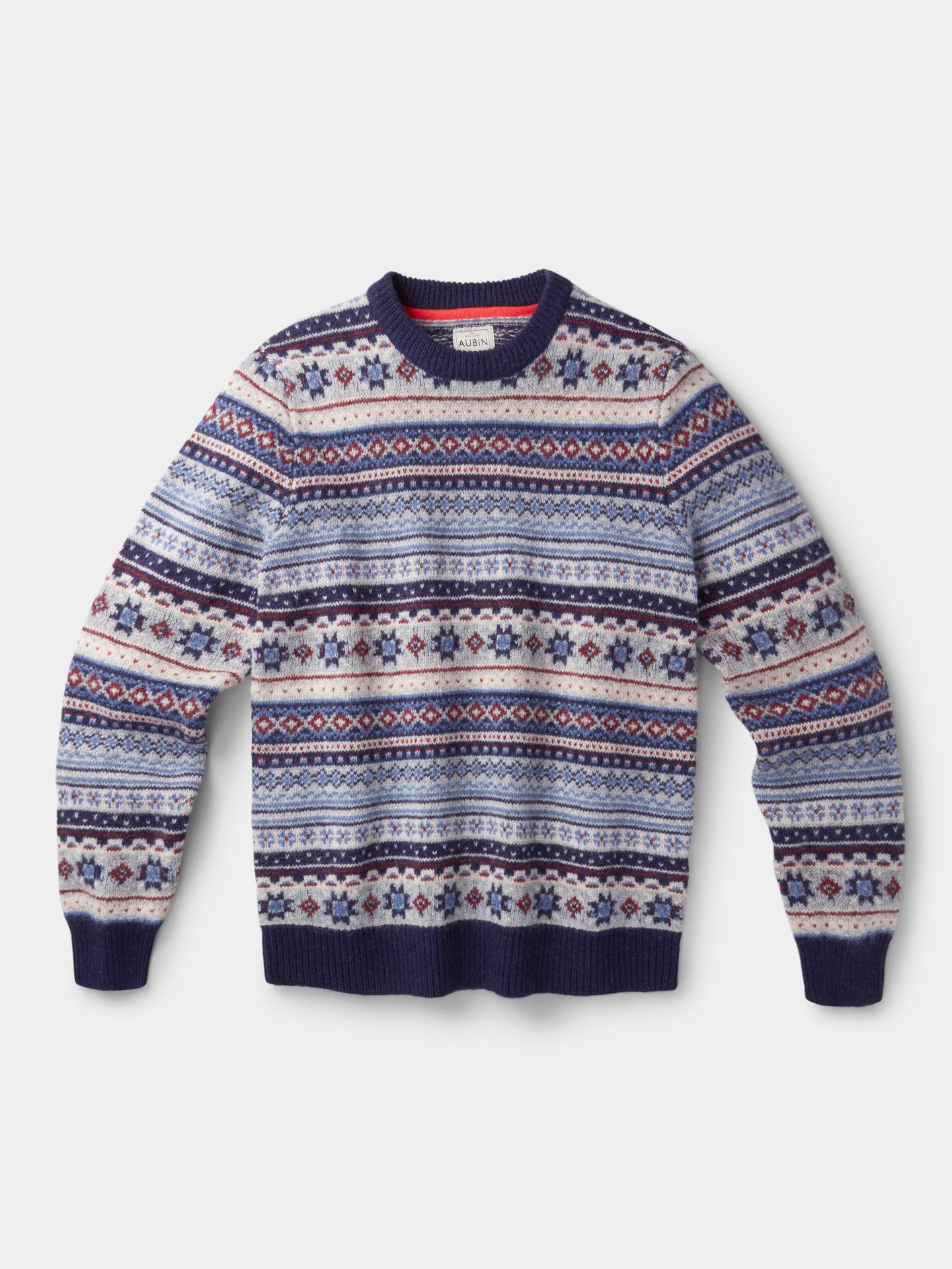Мужской свитер Aubin Fair Isle Crew Neck Wool, цвет: Синий / Экрю — фото 7