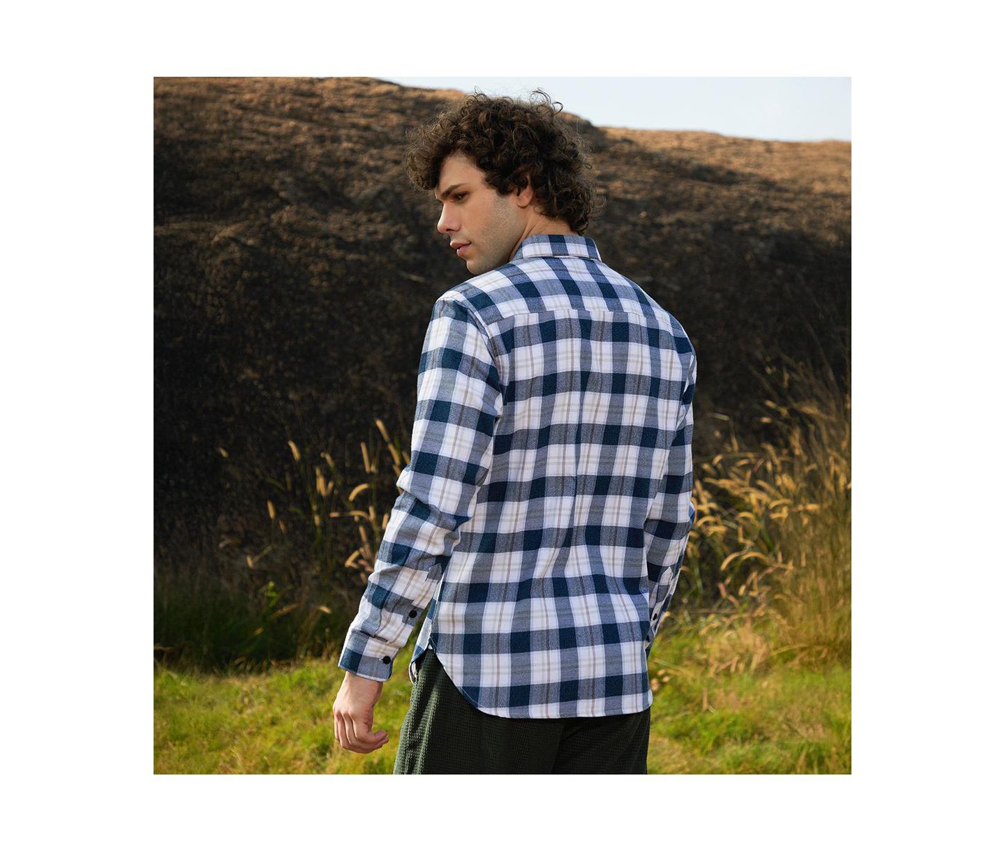 Мужская рубашка Cahoot Campus Sutra Navy Blue Bi-Buffalo Check, цвет: Синий — фото 4