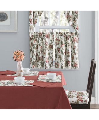 Madison Floral Design Printed Natural Ground 1.5" Rod Pocket Tailored Tier 56" x 36" Brick