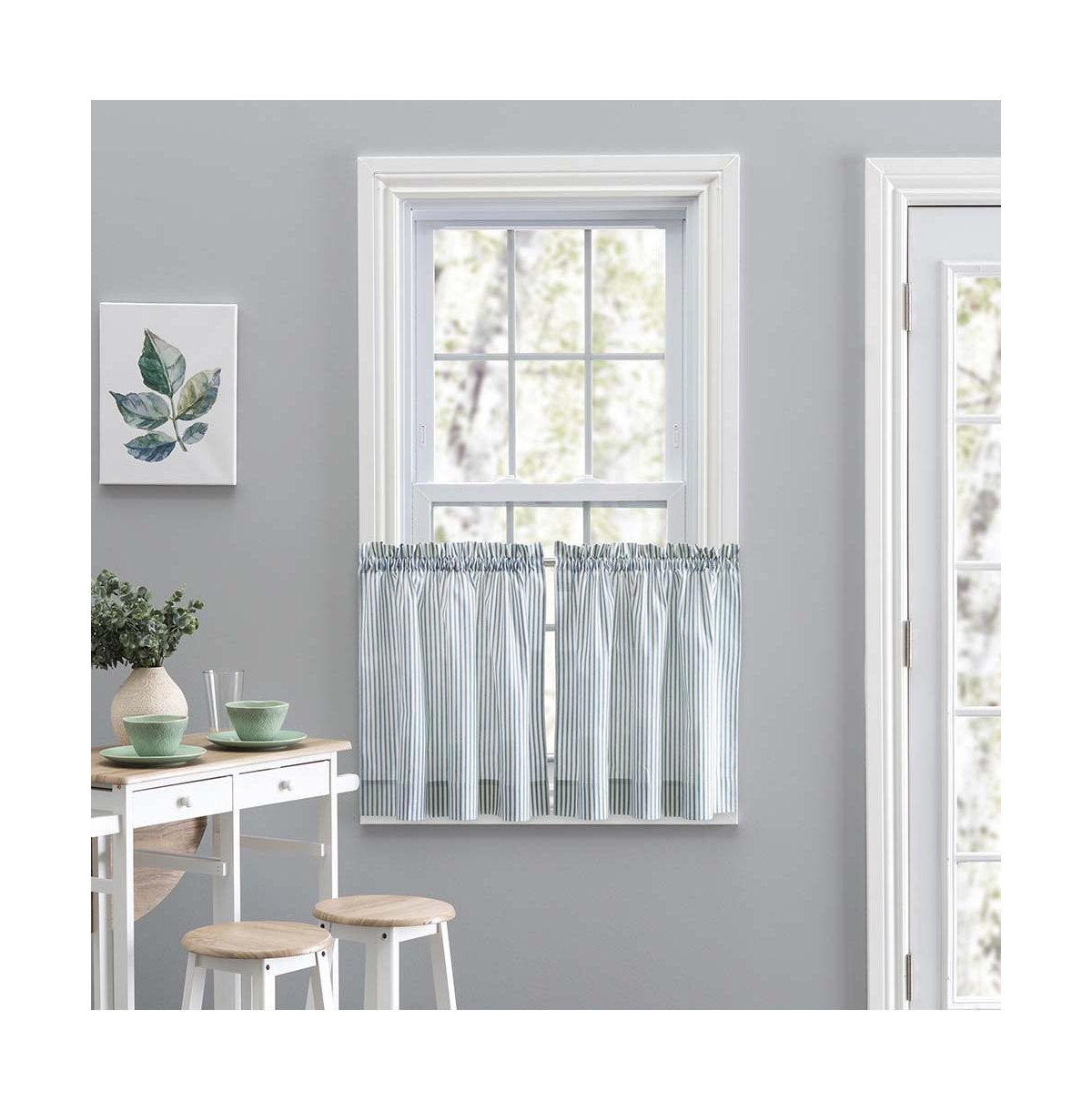 Ellis Curtain Plaza Classic Ticking Stripe Printed on Natural Ground 1.5" Rod Pocket Tailored Tiers 56" x 36