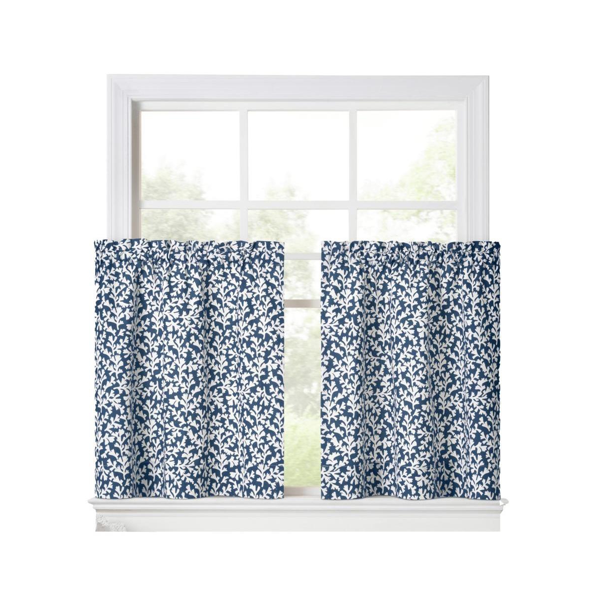 Ellis Curtain Sea Tumble Window Treatment 1.5&#x22; Rod Pocket 100% Cotton Curtain Tiers 50&#x22; x 36&#x22; Navy - Navy