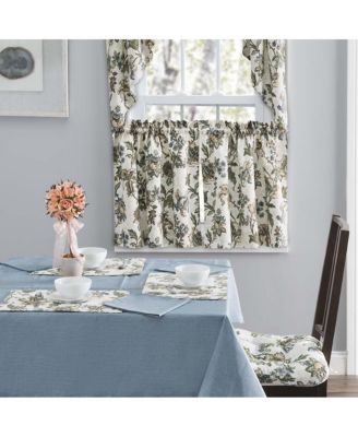 Madison Floral Design Printed Natural Ground 1.5" Rod Pocket Tailored Tier 56" x 24" Blue