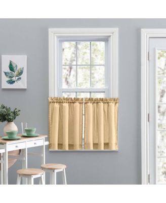 Ellis Stacey Solid Color Window 1.5" Rod Pocket High Quality Fabric Tailored Tier Pair 56"x36" Almond