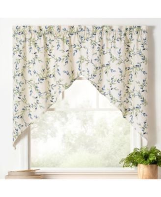 Ellis Vintage Stylish Medium Scale Printed Vine Pattern 1.5" Rod Pocket Tailored Swag 56"x36" Azure