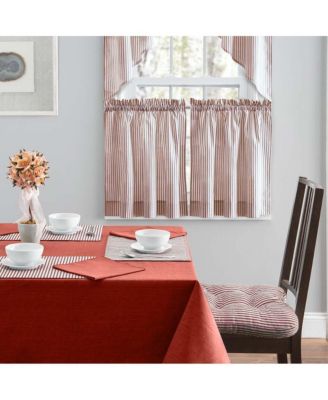 Plaza Classic Ticking Stripe Printed on Natural Ground 1.5" Rod Pocket Tailored Swag 56" x 36" Brick