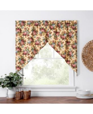 Ellis Bella Rose Stylish Medium Scale Printed Floral Pattern 1.5" Rod Pocket Tailored Swag 56"x36" Butter