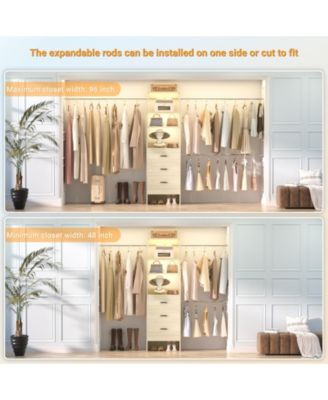 5-8FT Adjustable Closet Organizer System with 3 Drawers and Hanging Rods, Clothes Rack for Closet Organization