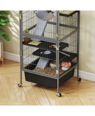 45" Small Animal Cage, 4-Tier Rolling Ferret Chinchilla Cage,