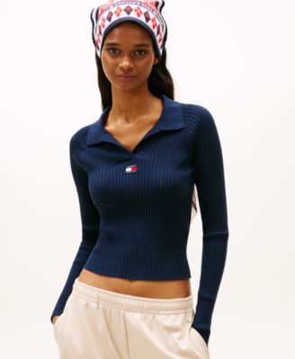Tommy Jeans - Women's Long-Sleeve Ribbed Collar Polo Top