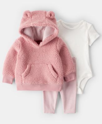 Carter's - Baby Girls 3-Piece Bear Long-Sleeve Hoodie, Bodysuit and Pants Set