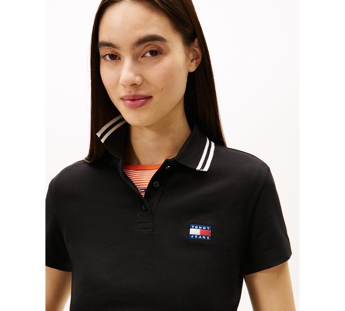 Tommy Jeans Women's Slim Badge Short-sleeve Polo Top In Black