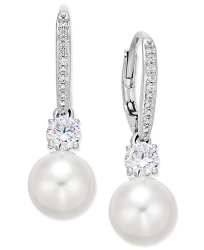 Danori Silver-Tone Crystal Imitation Pearl Drop Earrings, Only at Macy's