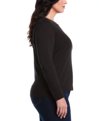 Women's Plus Size Chain Neck Detail Long Sleeve Top