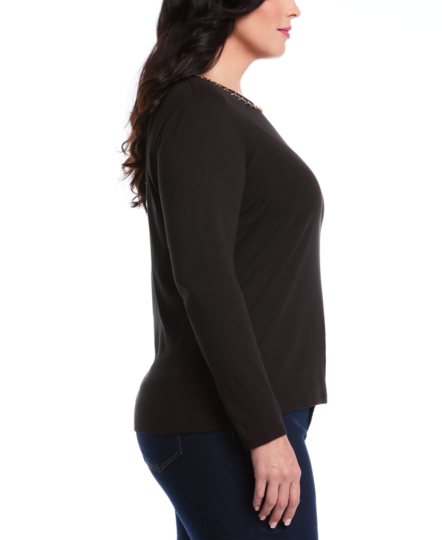 Женский топ Rafaella Plus Size Chain Neck Detail Long-Sleeve, цвет: Чёрный — фото 3