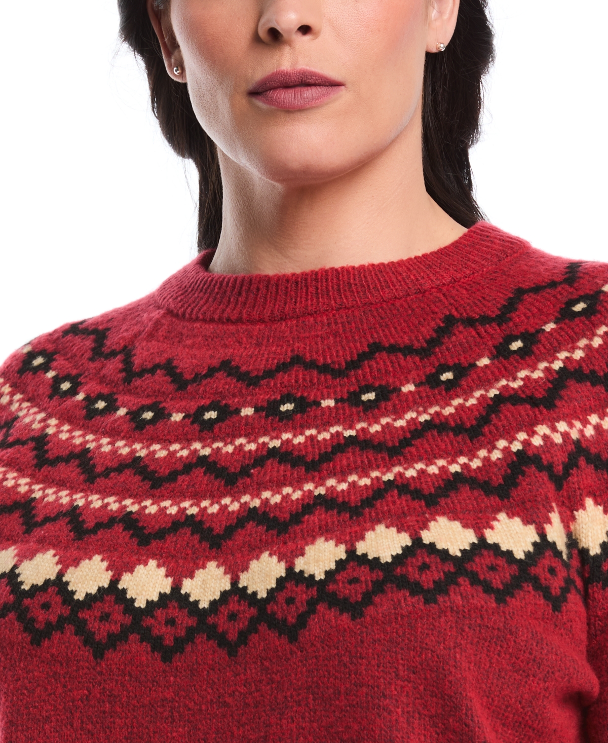 Rafaella Women's Plus Crew Neck Fair Isle Long Sleeve Sweater