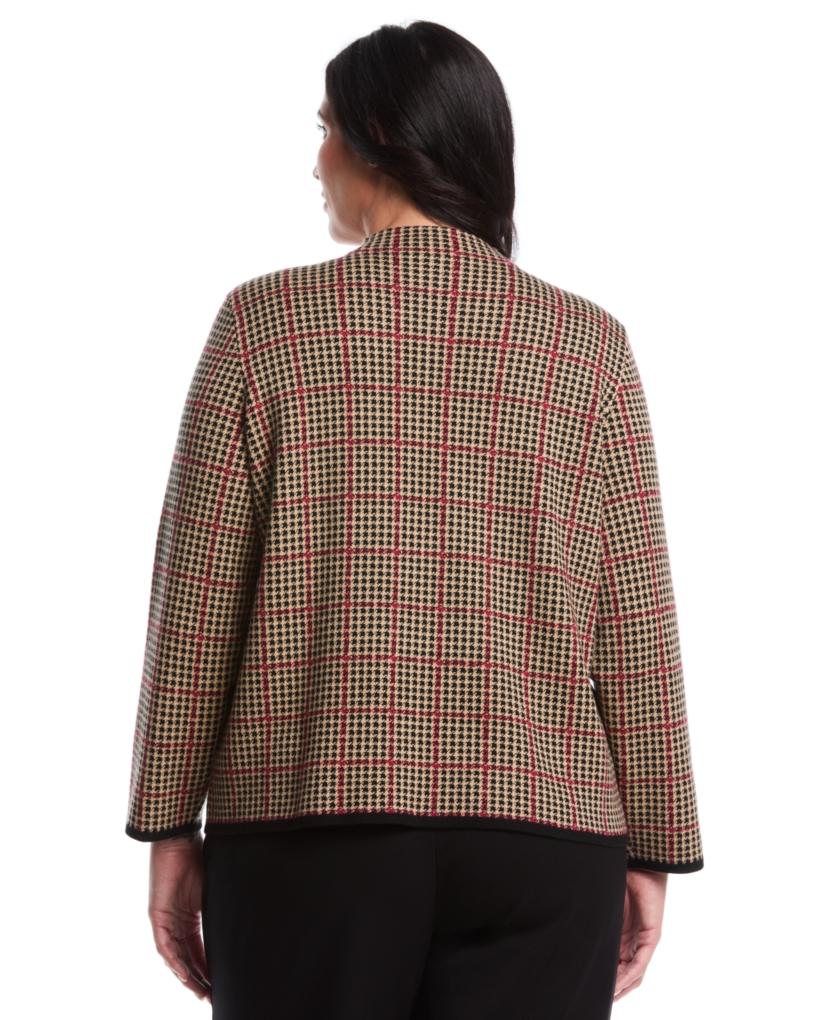 Rafaella Women's Plus Size Plaid Print Mock Neck Long Sleeve Sweater In Red