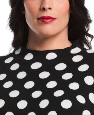Women's Plus Size Dot Print Mock Neck Long Sleeve Sweater