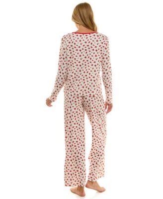 Women's 2-Piece Printed Pointelle Long-Sleeve Top and Pants Set