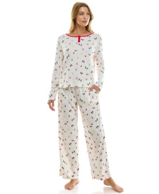 Women's 2-Piece Printed Pointelle Long-Sleeve Top and Pants Set