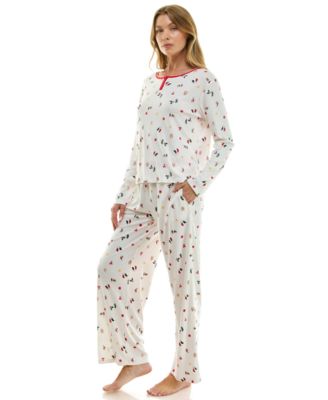 Women's 2-Piece Printed Pointelle Long-Sleeve Top and Pants Set