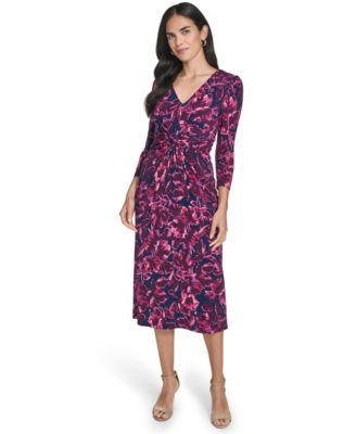 Jessica Howard - Women's Puff Shoulder Sleeve Twist Front Midi Dress