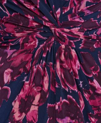 Women's Puff Shoulder Sleeve Twist Front Midi Dress