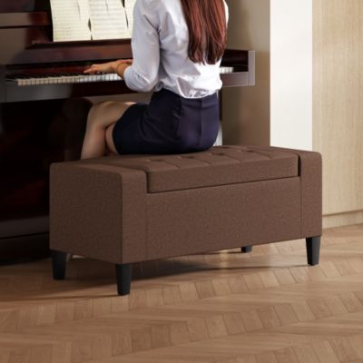 Recgular Tufted Linen Storage Ottoman Bench with Flipping Top