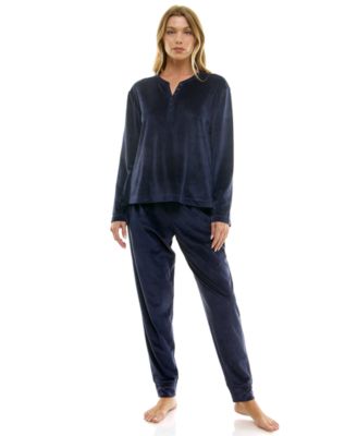 Women's 2-Piece Ribbed Velour Henley Neck Top and Joggers Set