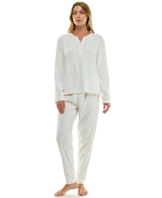 Women's 2-Piece Ribbed Velour Henley Neck Top and Joggers Set