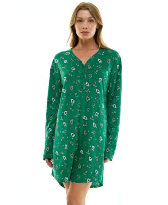 Women's Printed Long-Sleeve V-Neck Sleepshirt