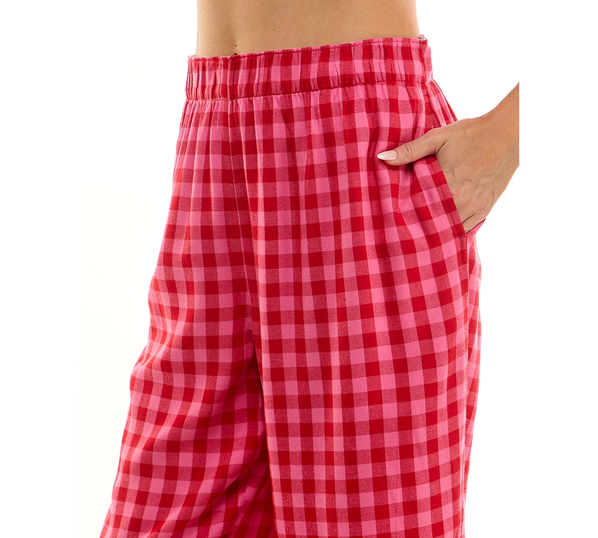 Roudelain Women's Printed Open Leg Contrast Waistband Flannel Pants