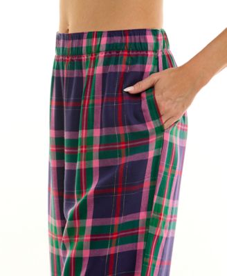 Women's Printed Open Leg Contrast Waistband Flannel Pants