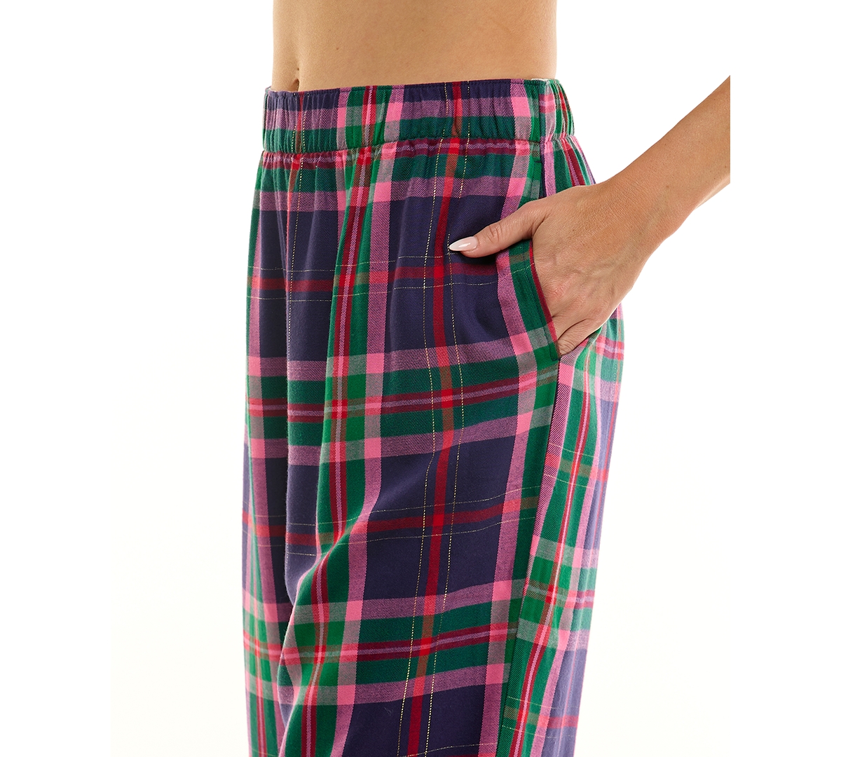 Roudelain Women's Printed Open Leg Contrast Waistband Flannel Pants