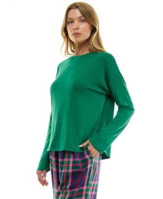 Women's Printed Open Leg Contrast Waistband Flannel Pants