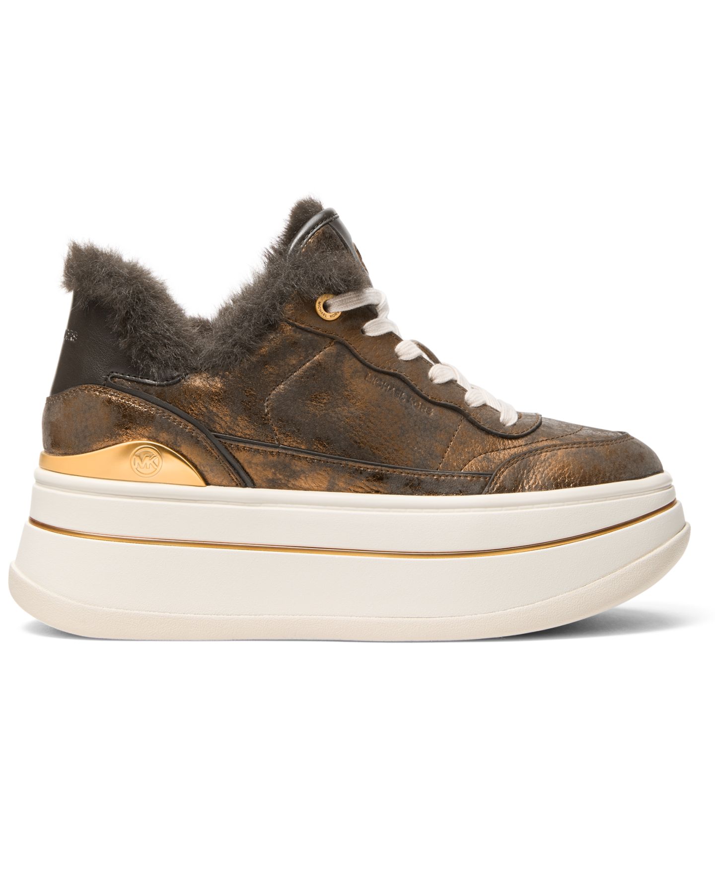 Женские кроссовки Michael Kors Hayes Lace-Up Platform, цвет: Бронзовый кожаный — фото 2
