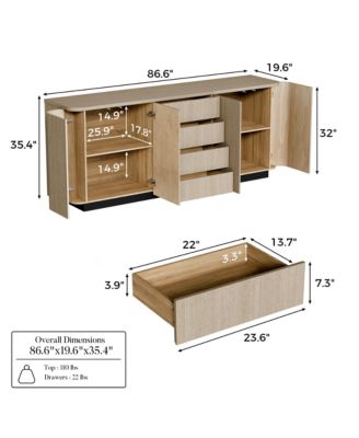 Solid Wood 4-Drawer 4-Door Storage Cabinet, Bedroom Dresser, Chest
