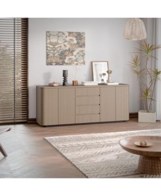 Solid Wood 4-Drawer 4-Door Storage Cabinet, Bedroom Dresser, Chest