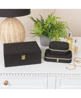 Faux Leather 2-Layer Jewelry Organizer Box with Clasp Closure, Caramel Color