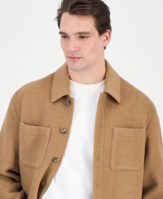Men's Furry Button-Front Shirt Jacket