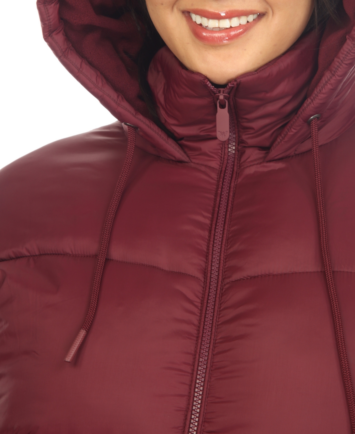 White Mark Plus Size Quilted Puffer Crop Jacket With Hood In Red