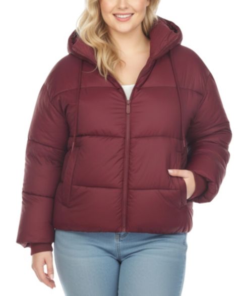 Женские куртки White Mark Plus Size Quilted Puffer Crop Jacket with Hood