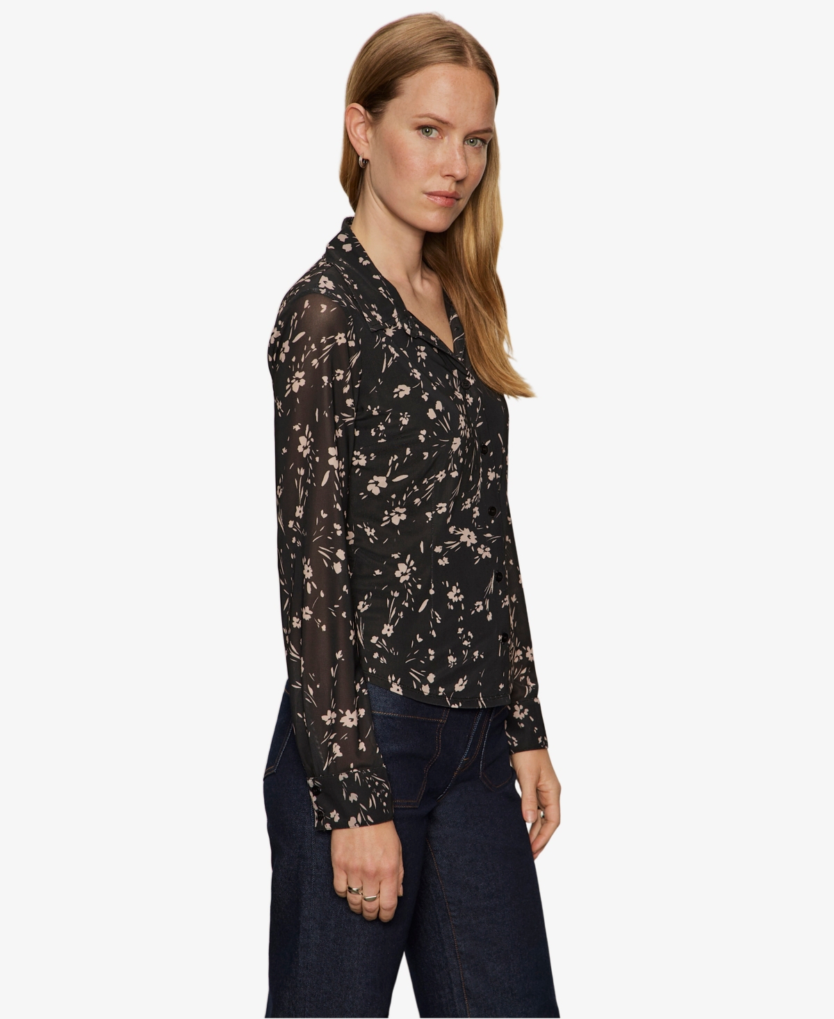 Sanctuary Women's Fitted Mesh Button Down Top In Multi