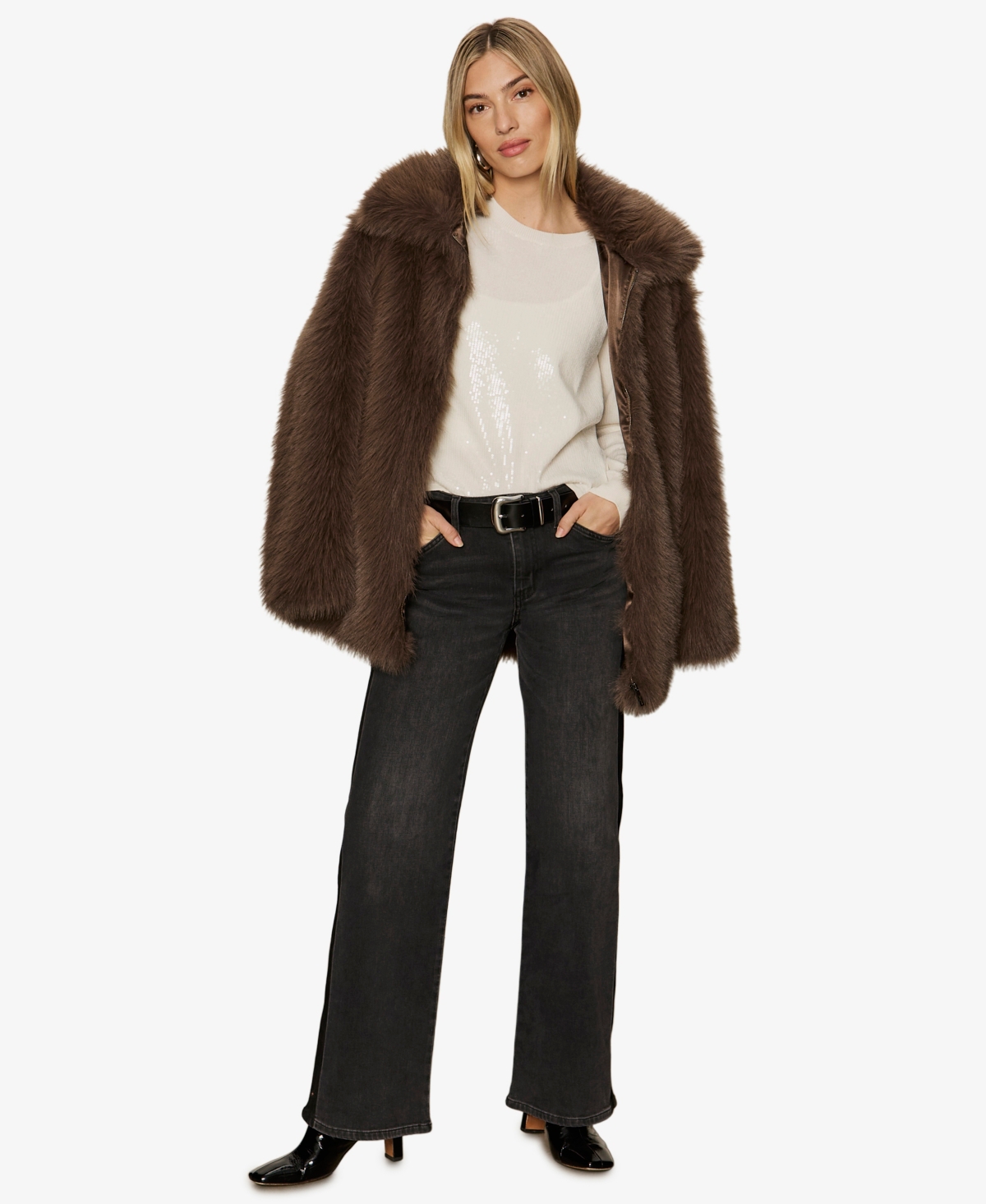 Sanctuary Women's Carmen Faux-fur Spread-collar Coat In Brown