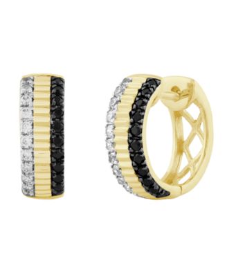 Diamond Hoop Earrings (1/3 ct. t.w.) in 10k Yellow Gold with White and Black Rhodium