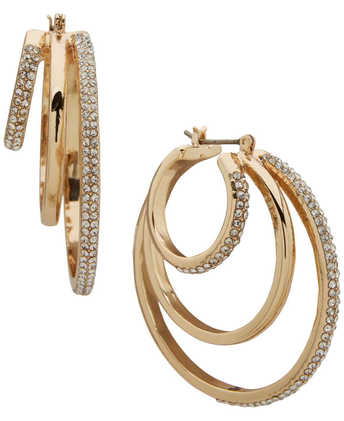 Karl Lagerfeld Paris Gold-Tone 3-Row Pave Split Hoop Earrings