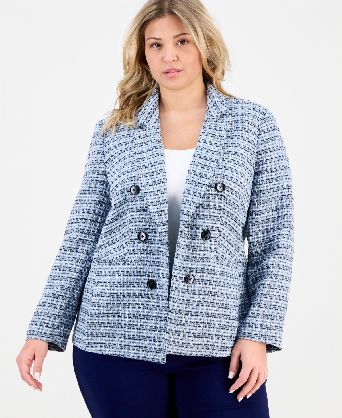 Jones New York Plus Tweed Open-Front Blazer