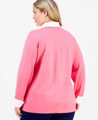 Plus Size Collared V-Neck Knit Top