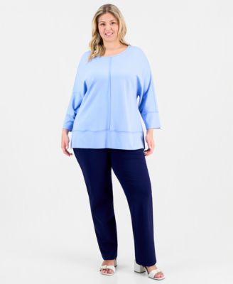Plus Size Dolman-Sleeve Seamed Tunic