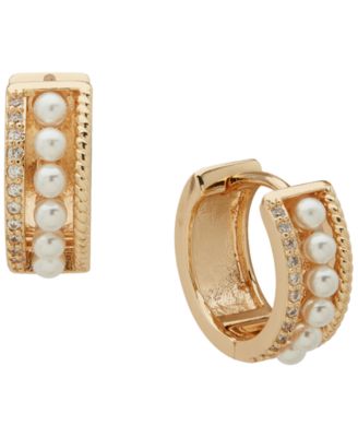3-Pc. Cubic Zirconia and Imitation Pearl Gold-Tone Round and Baguette Earrings Set